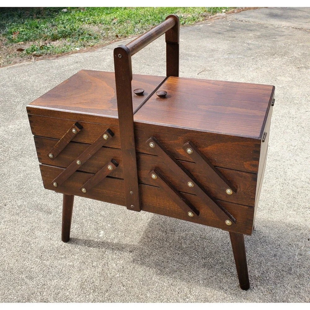 Vintage Wooden Sewing Box Romania